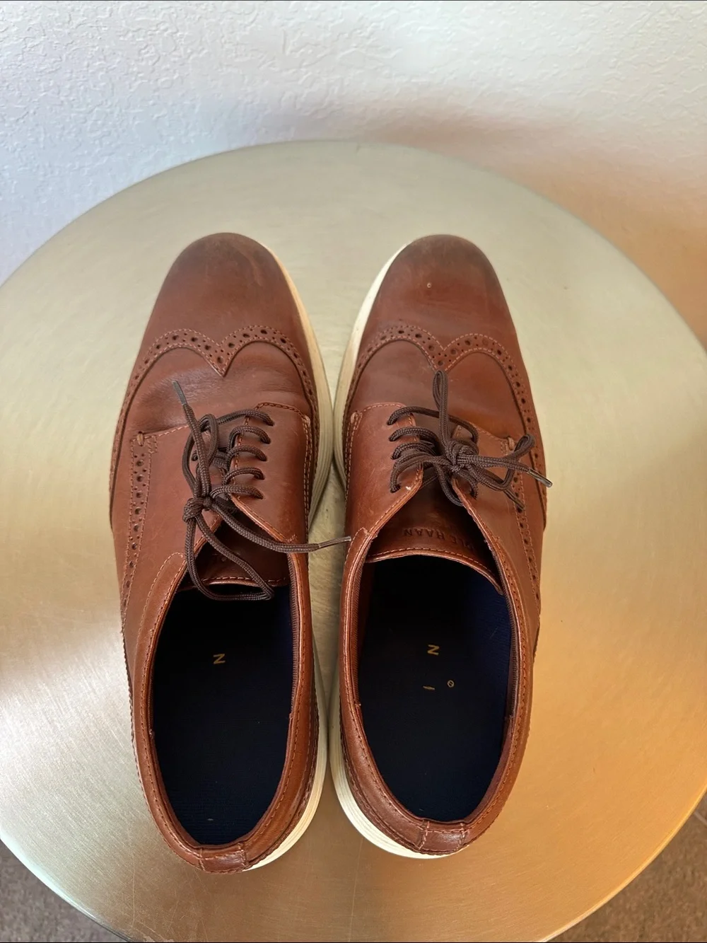 Cole Haan Chestnut Brown Leather Wingtip Derby with White Sole Sz 11 Gran OS